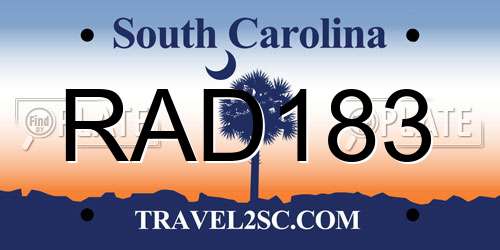 RAD183 South Carolina License Plate