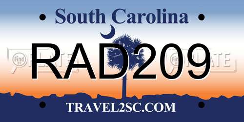 RAD209 South Carolina License Plate