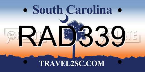 RAD339 South Carolina License Plate