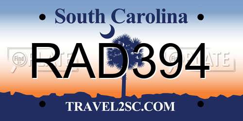 RAD394 South Carolina License Plate