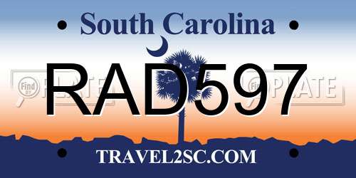 RAD597 South Carolina License Plate