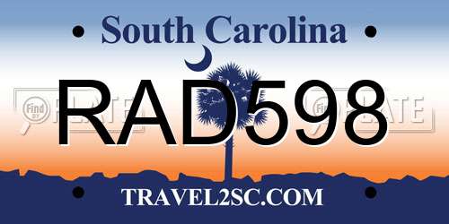 RAD598 South Carolina License Plate