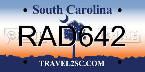 RAD642 South Carolina License Plate