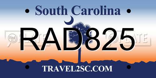 RAD825 South Carolina License Plate