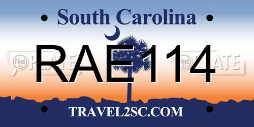 RAE114 South Carolina License Plate