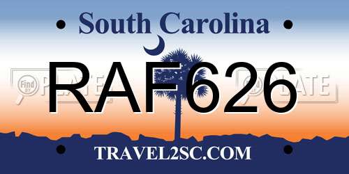 RAF626 South Carolina License Plate