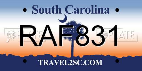 RAF831 South Carolina License Plate