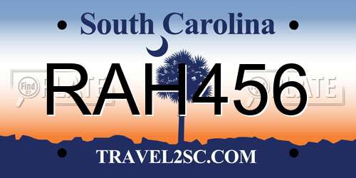 RAH456 South Carolina License Plate