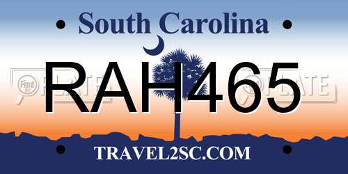 RAH465 South Carolina License Plate