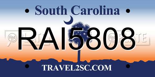 RAI5808 South Carolina License Plate