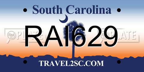 RAI629 South Carolina License Plate