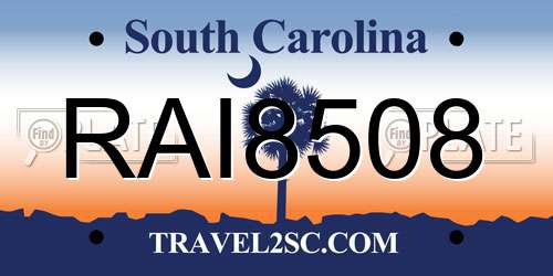 RAI8508 South Carolina License Plate