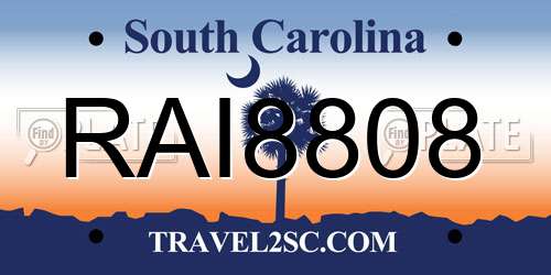RAI8808 South Carolina License Plate