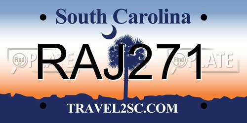 RAJ271 South Carolina License Plate