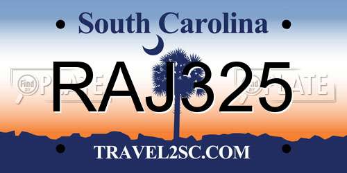 RAJ325 South Carolina License Plate