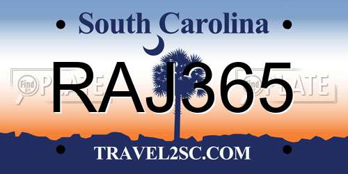 RAJ365 South Carolina License Plate