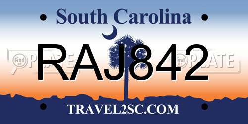 RAJ842 South Carolina License Plate