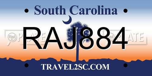 RAJ884 South Carolina License Plate
