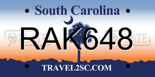 RAK648 South Carolina License Plate