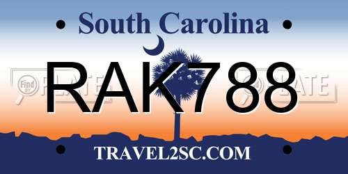 RAK788 South Carolina License Plate