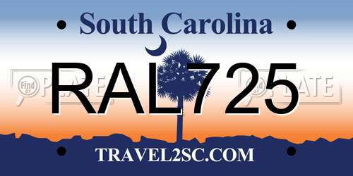RAL725 South Carolina License Plate