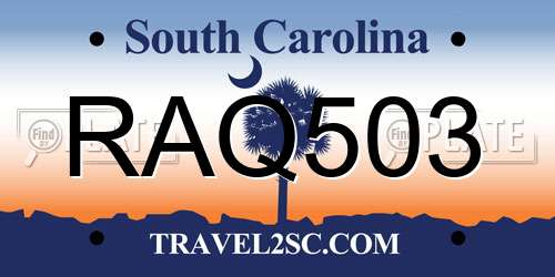 RAQ503 South Carolina License Plate