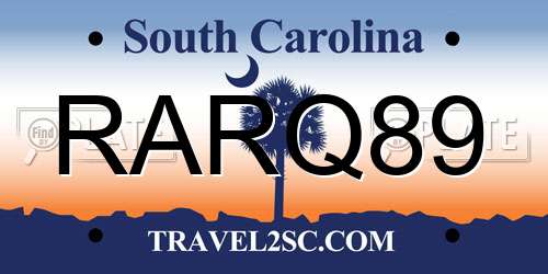RARQ89 South Carolina License Plate
