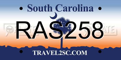 RAS258 South Carolina License Plate
