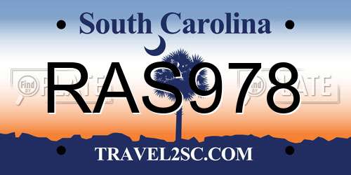 RAS978 South Carolina License Plate