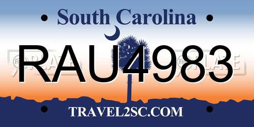 RAU4983 South Carolina License Plate