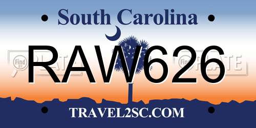 RAW626 South Carolina License Plate