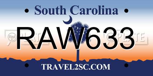 RAW633 South Carolina License Plate