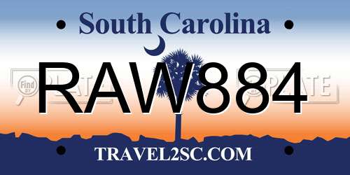 RAW884 South Carolina License Plate