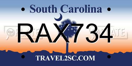 RAX734 South Carolina License Plate