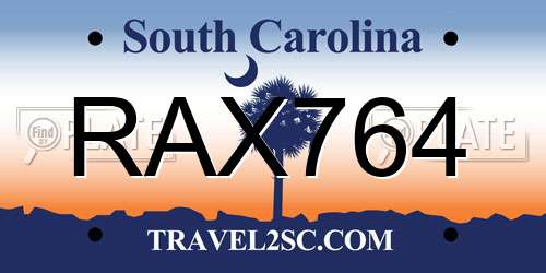 RAX764 South Carolina License Plate
