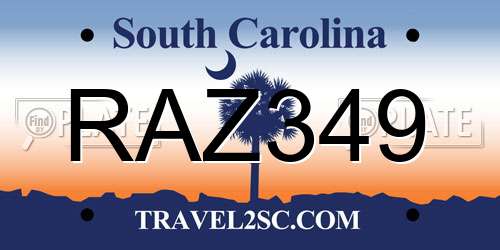 RAZ349 South Carolina License Plate