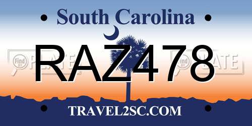 RAZ478 South Carolina License Plate