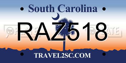 RAZ518 South Carolina License Plate