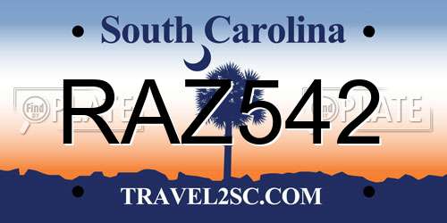 RAZ542 South Carolina License Plate