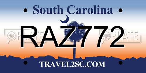 RAZ772 South Carolina License Plate