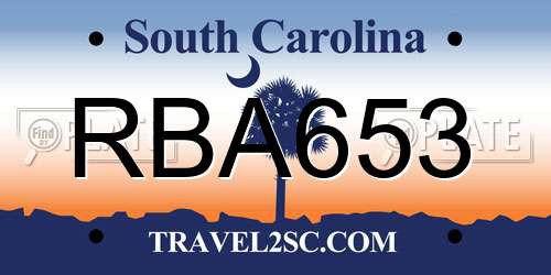 RBA653 South Carolina License Plate