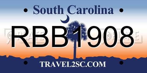 RBB1908 South Carolina License Plate