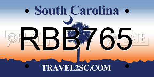 RBB765 South Carolina License Plate
