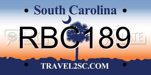 RBC189 South Carolina License Plate