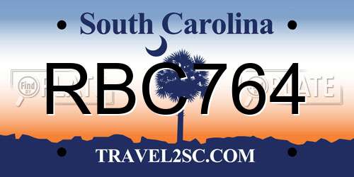 RBC764 South Carolina License Plate