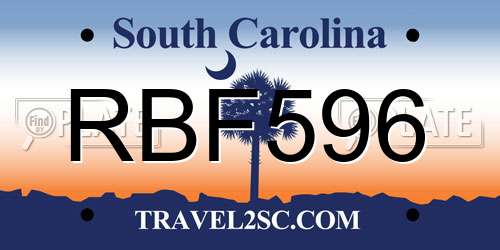 RBF596 South Carolina License Plate
