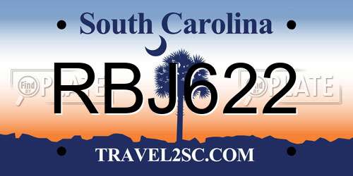 RBJ622 South Carolina License Plate