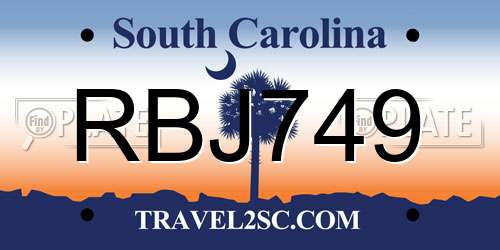 RBJ749 South Carolina License Plate