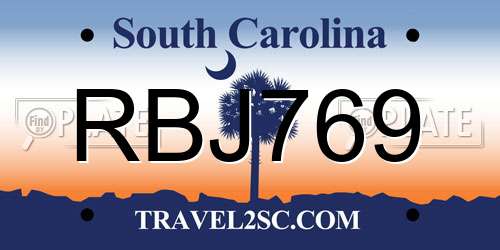 RBJ769 South Carolina License Plate