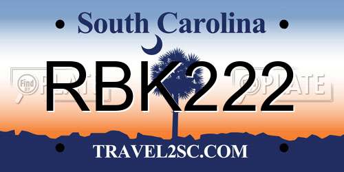 RBK222 South Carolina License Plate
